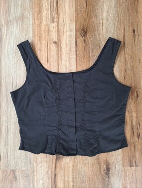 NY & Co Vintage Corset Black 100% Cotton Size Medium Y2K Gothic Embroidered